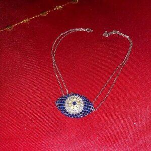 925 Sterling Silver Evil Eye Pendant Necklace Blue